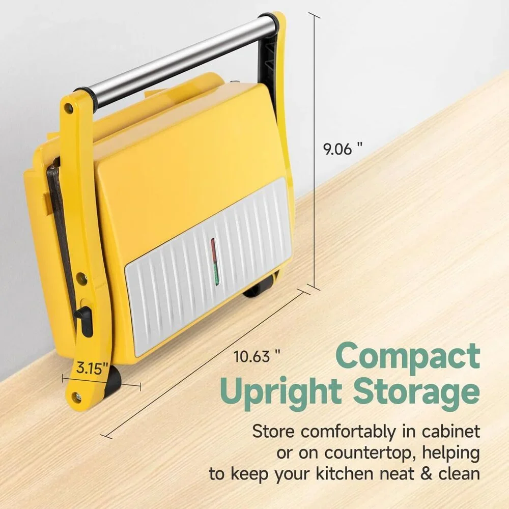 Panini Press Grill - Sandwich Maker with Non-Stick Cooking Plate Yellow
